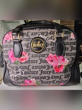 Juicy Couture Black & Pink Floral Logo Satchel